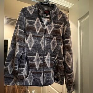 Gray and Brown Teddy Jacket with Geometric Pattern